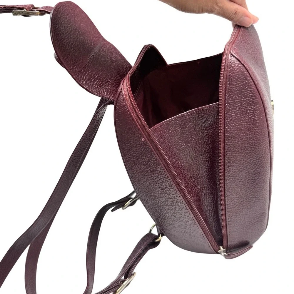 Vintage Burgundy Pebbled Leather Mini Backpack 70s Classic Academia Luxury